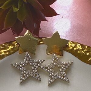 Gold Star Earrings with Pearl Accents
